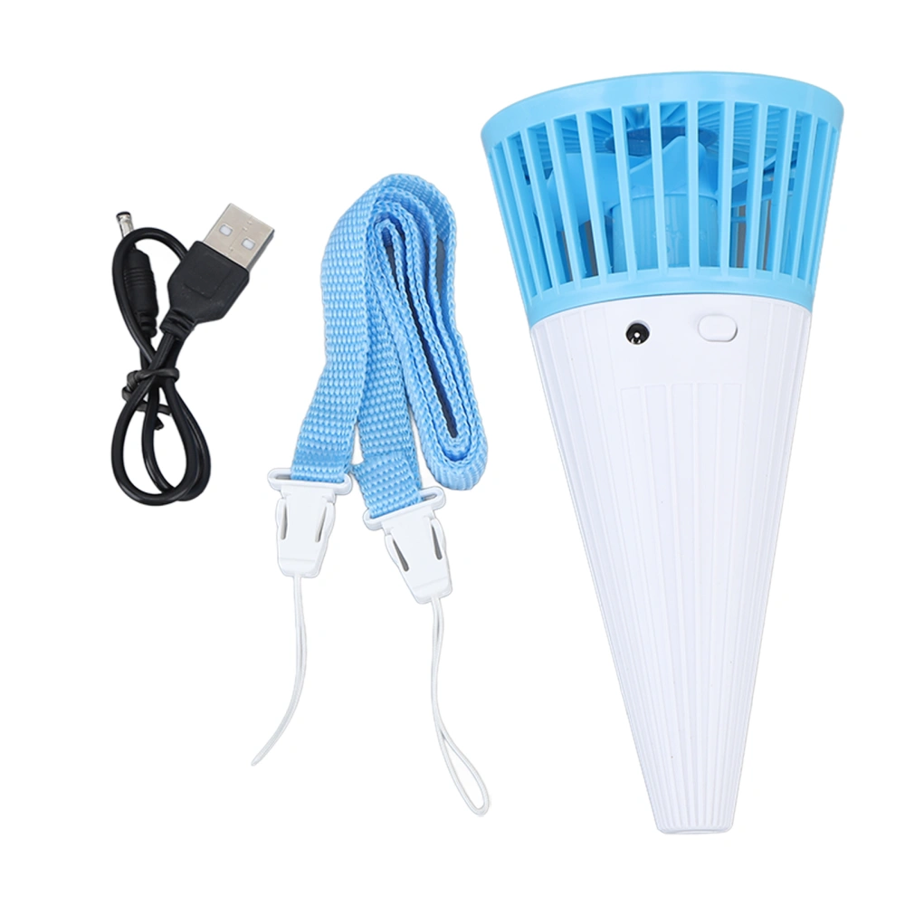 Mini Handheld Fan Cone Shaped Table Top Hanging Neck Cooling Fan Portable Summer Personal Fan Blue