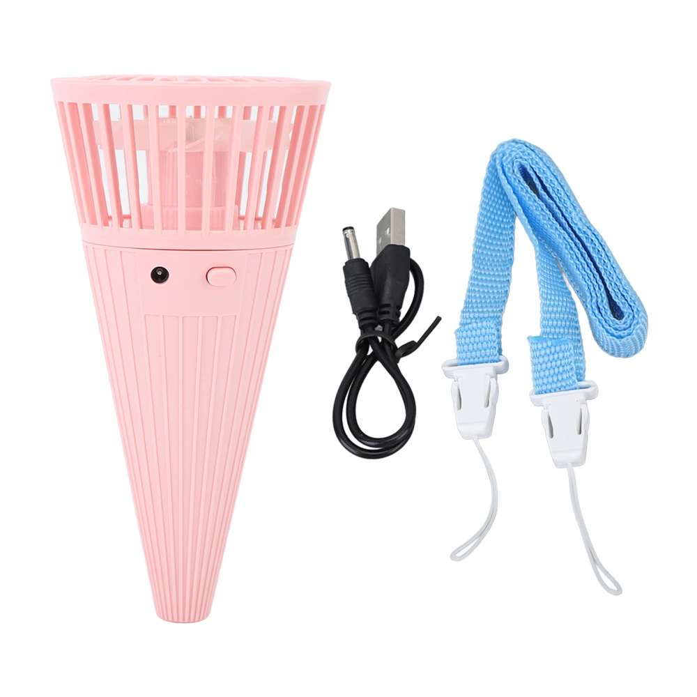 Mini Handheld Fan Cone Shaped Table Top Hanging Neck Cooling Fan Portable Summer Personal Fan Pink