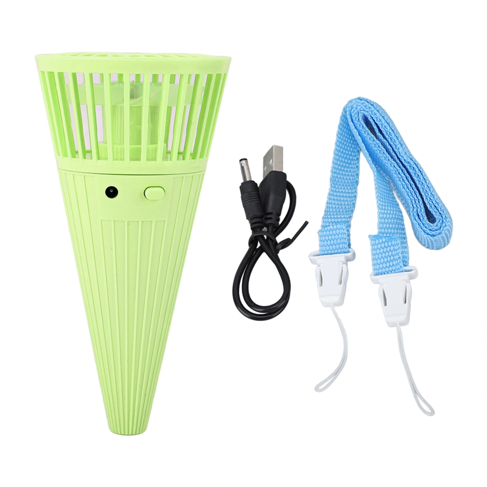 Mini Handheld Fan Cone Shaped Table Top Hanging Neck Cooling Fan Portable Summer Personal Fan Fluorescent Green