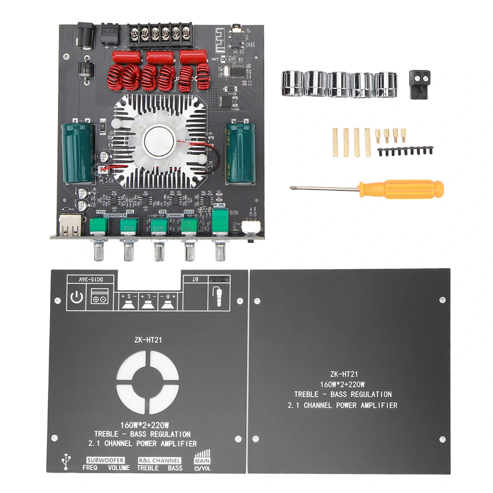 HT21 Bluetooth Power Amplifier Board with Subwoofer 2.1 Channel TDA7498E DC 15V to 36V Voice Frequency Power Amplifier Module with Treble and Bass Control