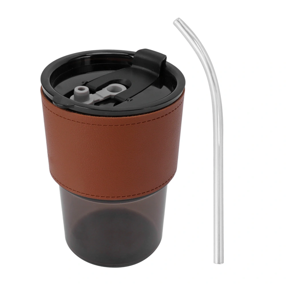 Coffee Cup with Lid and Straw 500ml PC Reusable Iced Coffee Travel Mug with PU Insulated Cup Cover for Office Travel Home Black