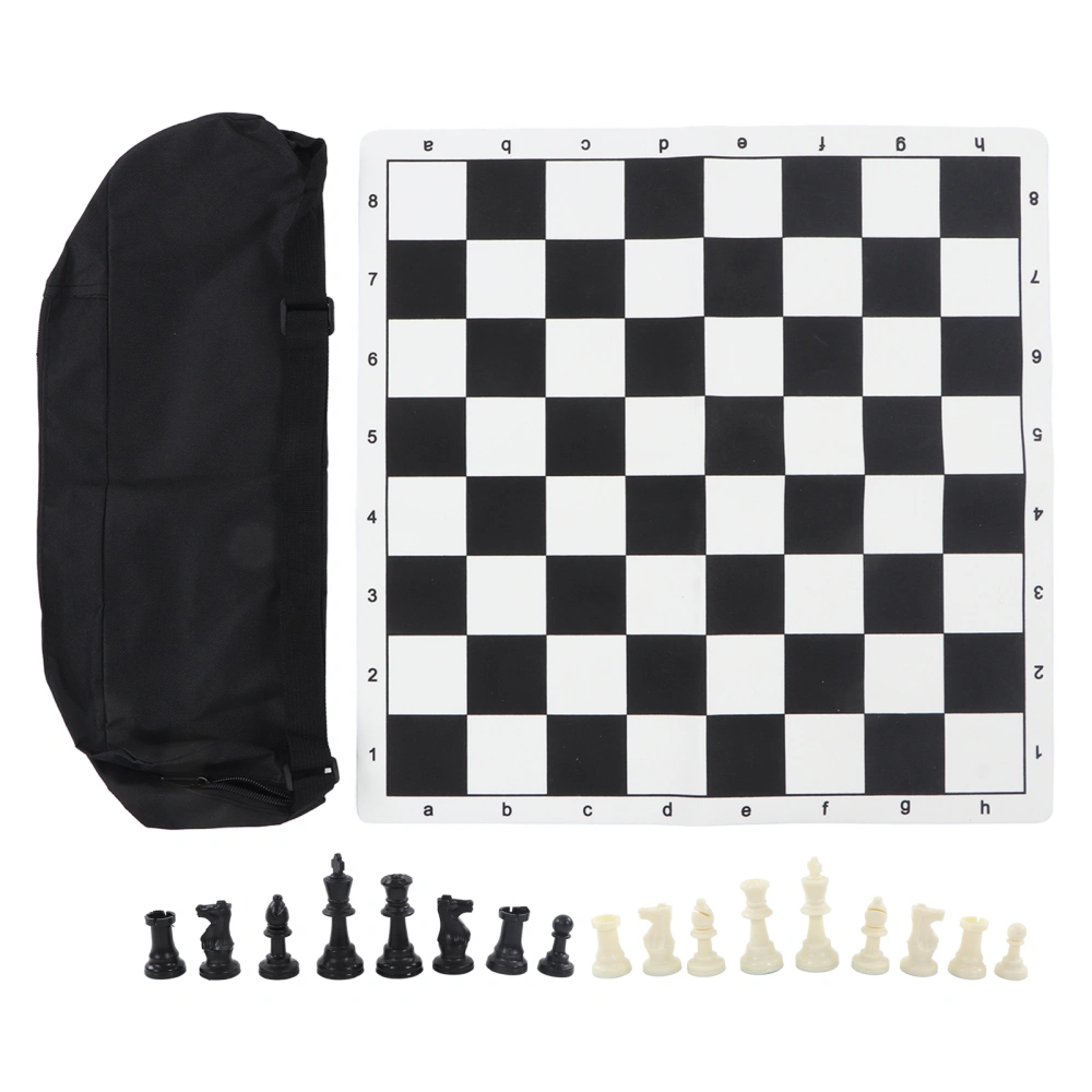 Chess Piece Set PS Plastic 32 Chessmen with PU Chessboard and Storage Bag for International Chess Game Black and White