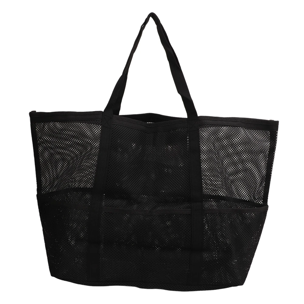 Shoulder Beach Bag Nylon Foldable Handbag Beach Shoulder Bag Multifunctional Mesh Beach Tote Bag for Traveling Camping Black