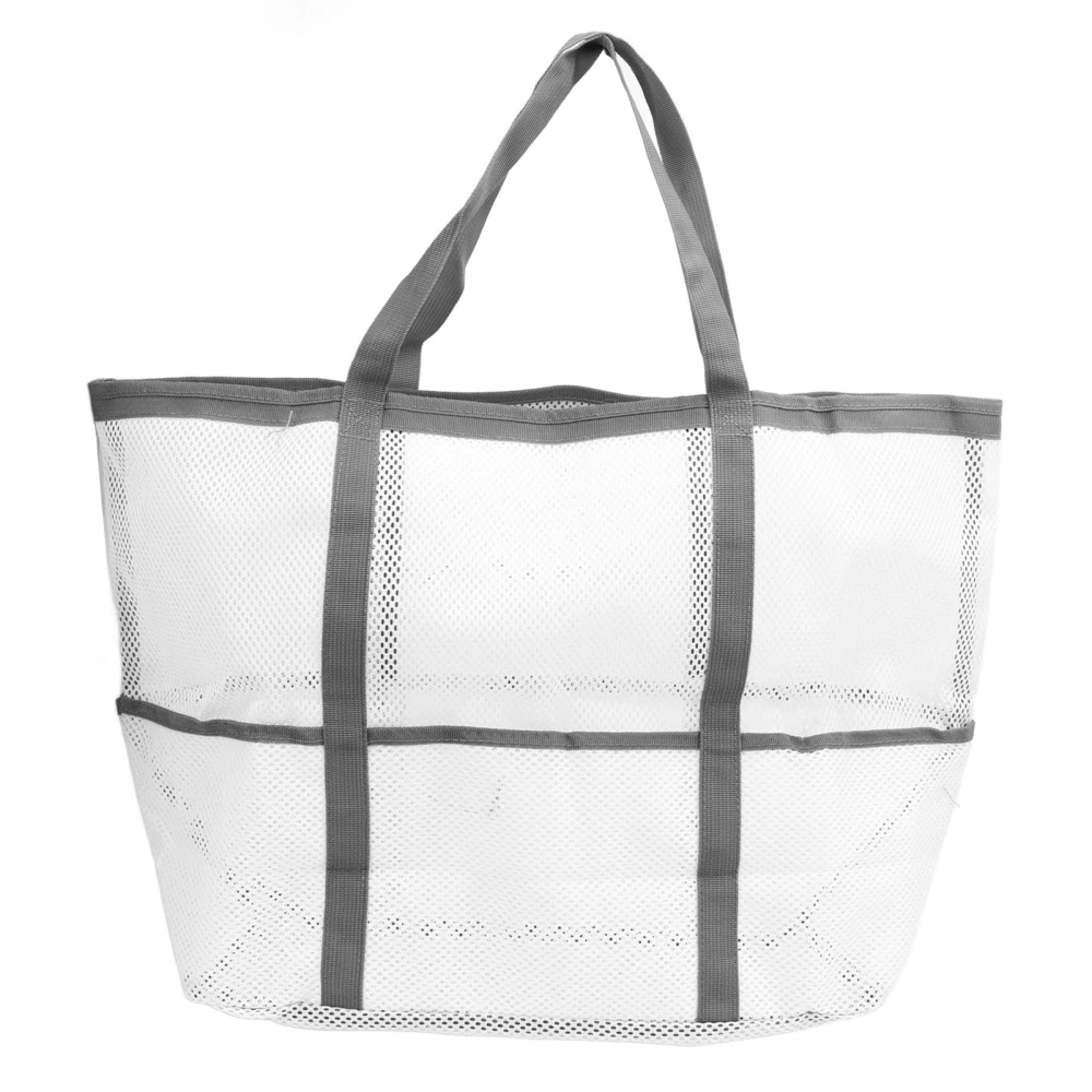 Shoulder Beach Bag Nylon Foldable Handbag Beach Shoulder Bag Multifunctional Mesh Beach Tote Bag for Traveling Camping White