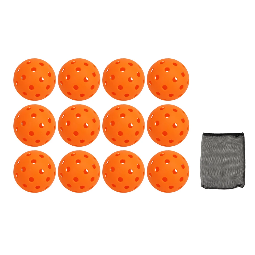 12PCS 74mm 40 Holes Pickleballs PE Plastic High Elasticity Pickleball Outdoor Hole Balls Orange