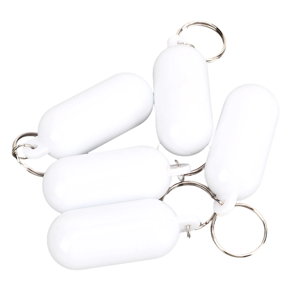 5Pcs Plastic Floating Keychain Pill Shape Float Key Ring for Boating Fishing Kayak Surfing Sailing Outdoor Sports White