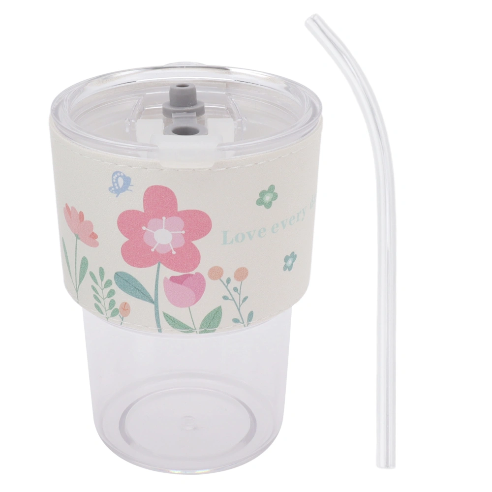 500ml 16oz Plastic Cup Iced Coffee Cup with Lid Straw PU Insulated Cover Water Bottle for Office Household Use