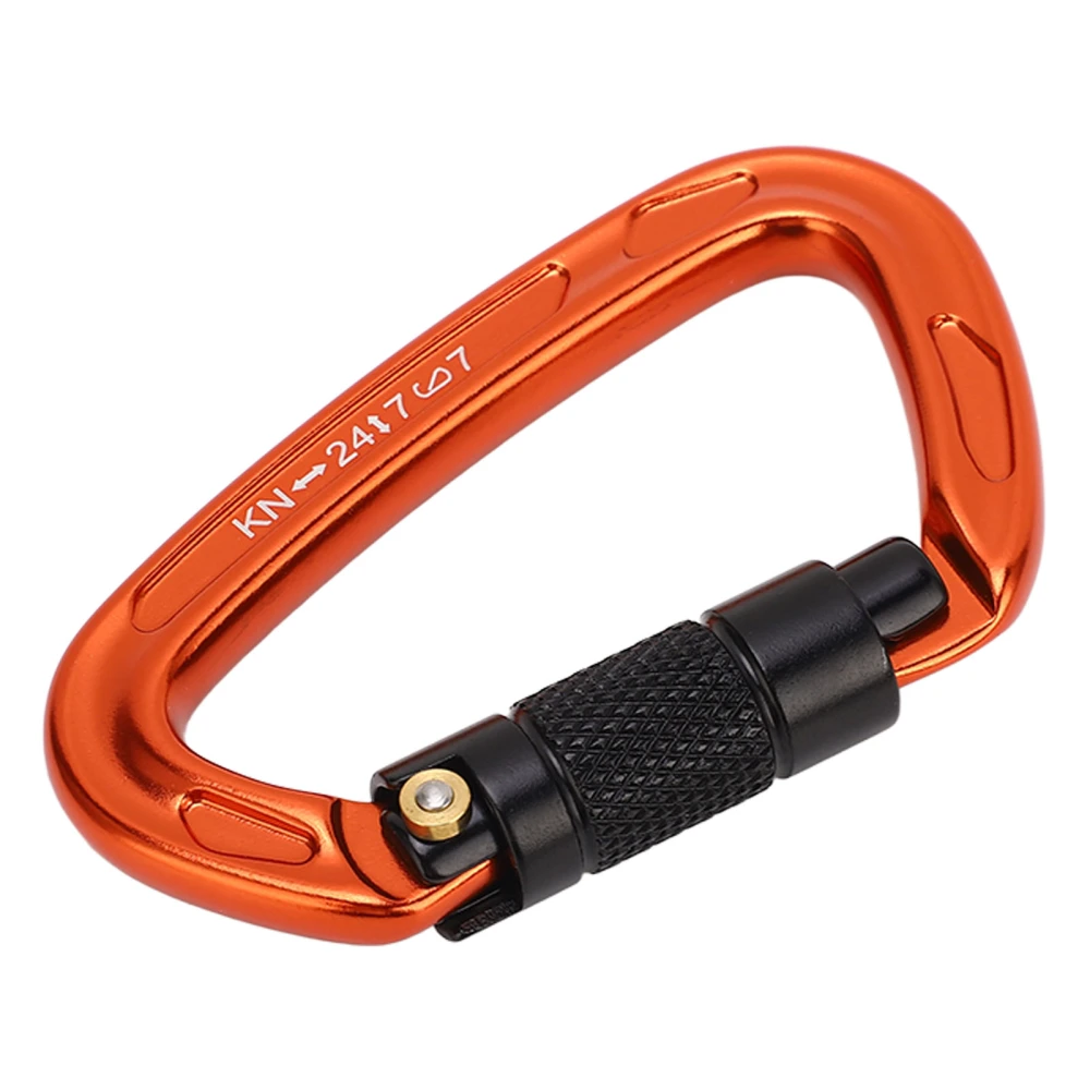 Auto Locking Rock Climbing Clip Aluminum Alloy Heavy Duty D Shaped Climbing Buckle for Mountaineering Rappelling Hiking Orange with Black Nut