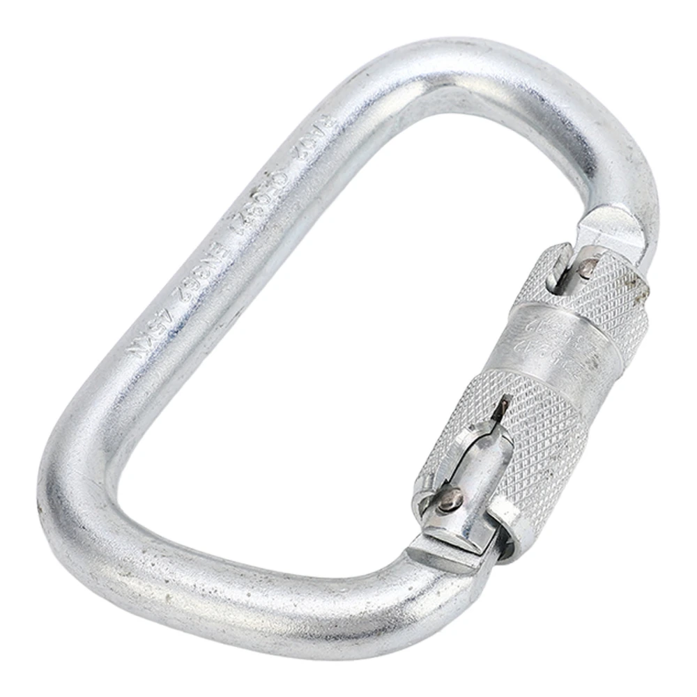 Auto Locking Climbing Clip Alloy Steel Heavy Duty D Shaped Climbing Buckle for Rappelling Mountaineering Silver