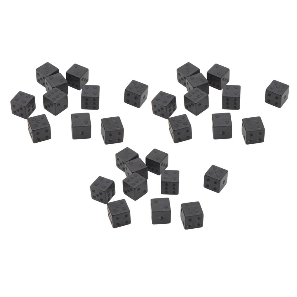 30Pcs Hexahedral Dice Right Angle Pure Black Plastic for Classroom Board Game Party Favor Fun