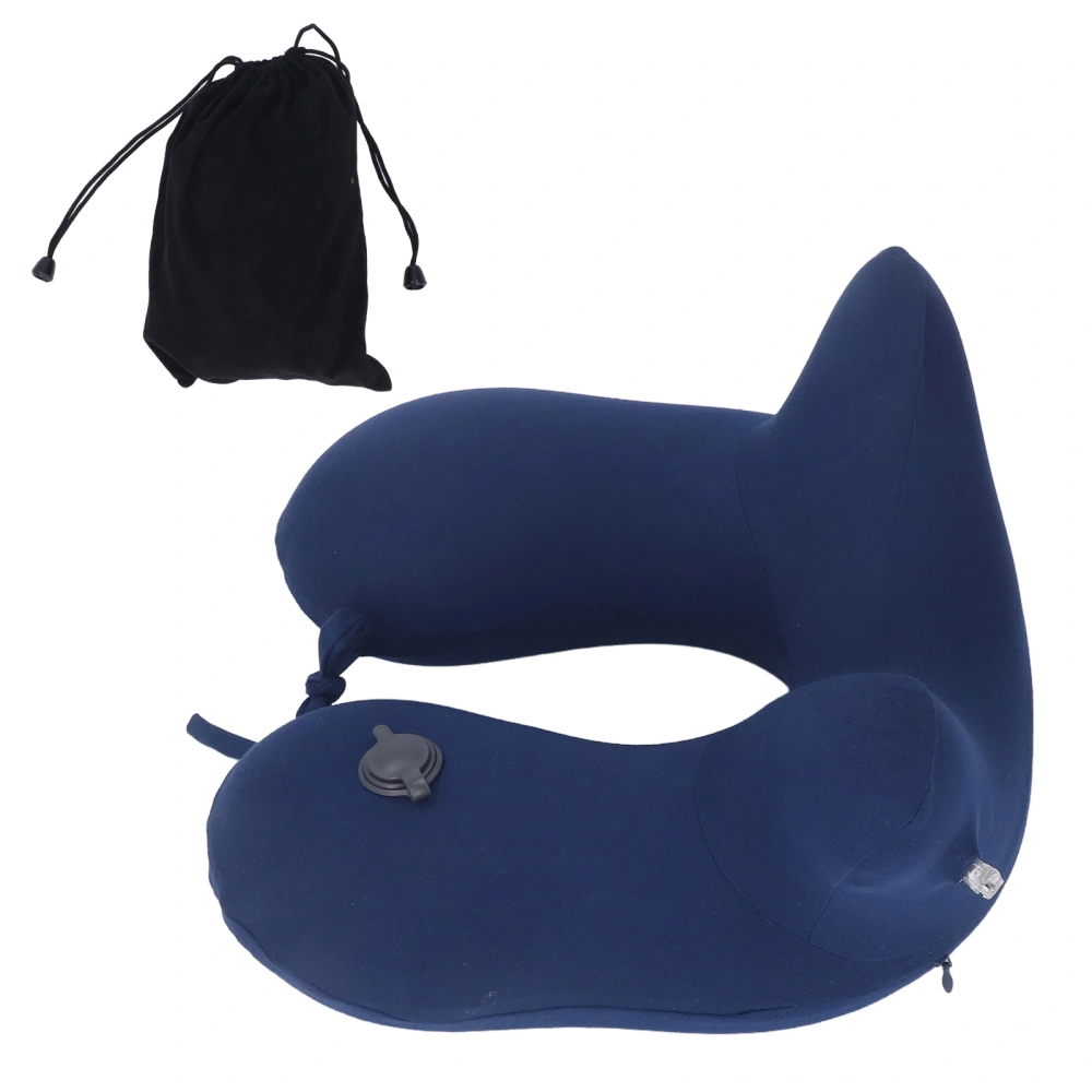 2 In1 Neck Pillow Portable Dark Blue Inflatable U Shaped Neck Pillow Breathable Airplane Pillow for Home Traveling Office