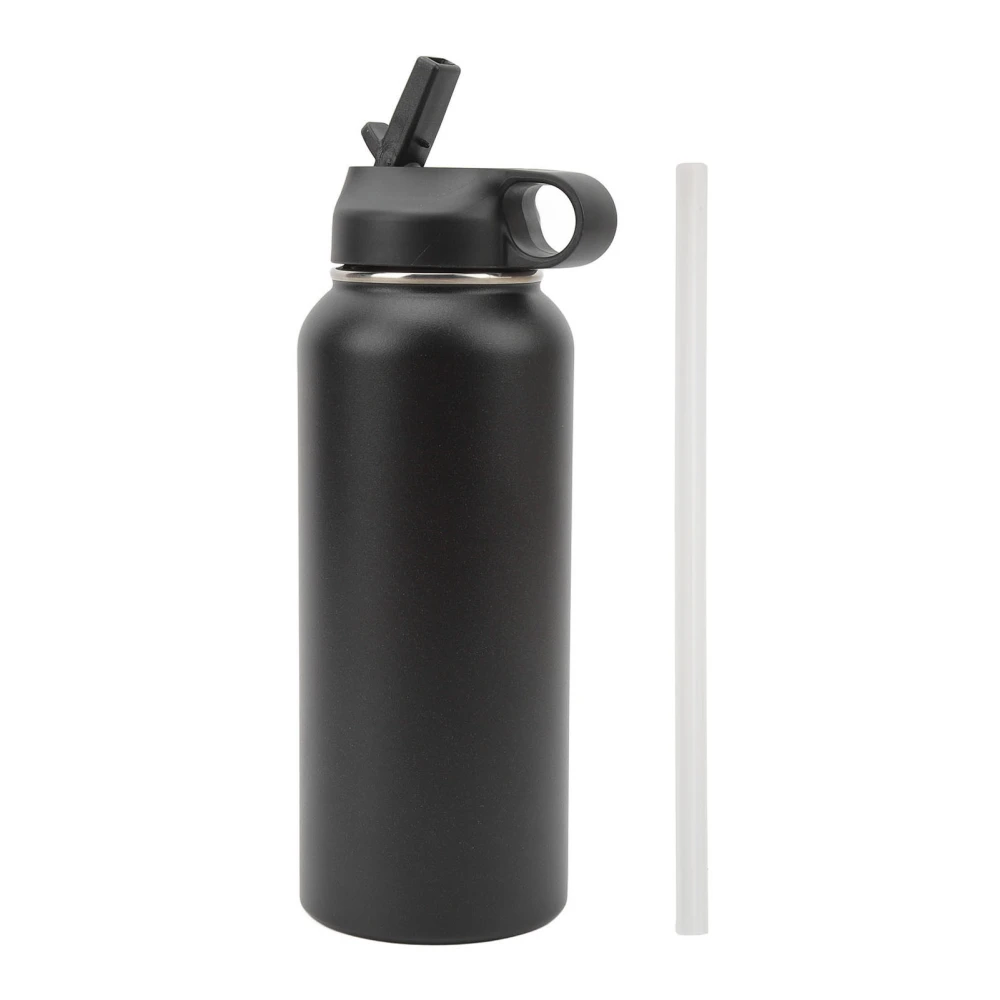 32oz Insulated Water Bottle 304 Stainless Steel Leak Proof Vacuum Sports Kettle with Straw for Gym Biking Traveling Black