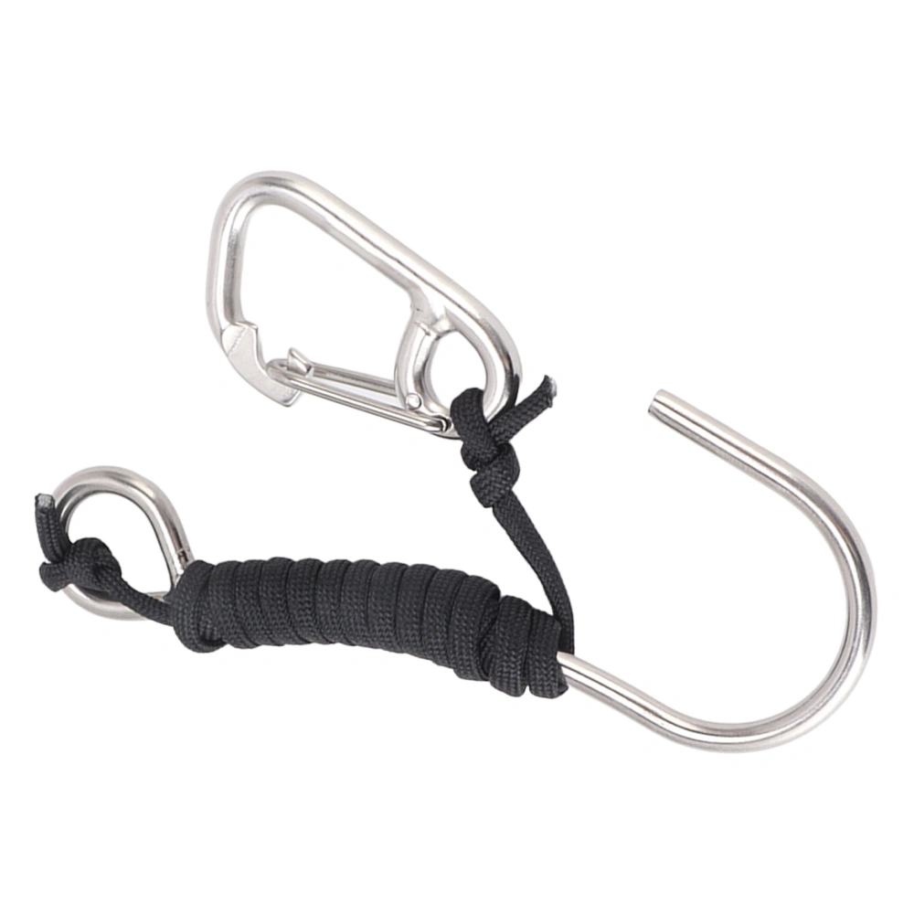 Diving Stainless Steel Single Hook Diving Reef Hook with Lanyard Quick Release Buckle Black