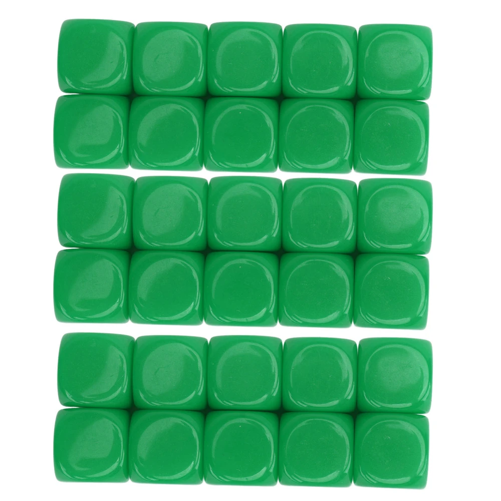 30PCS 16MM Blank Dice Set Plastic Rounded 6 Sided Dice Cubes For Game Party Fun DIY Sticker Math Teaching Green