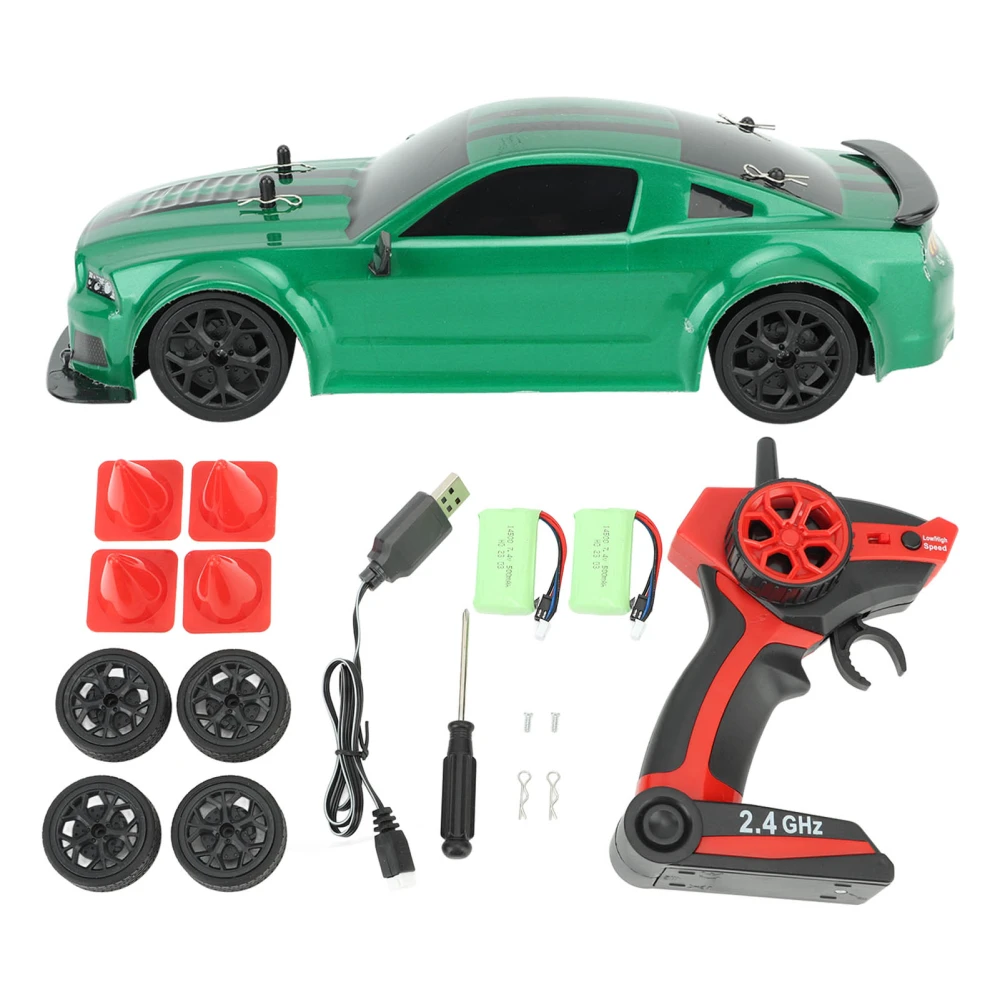 RC Drifting Car Green 1:14 Maximum 20km/h 2.4G 164ft Remote Control 500mAh RC Race Car for Kids Adults Outdoor Dual Battery (14500 7.4v 500mah Lithium Battery)