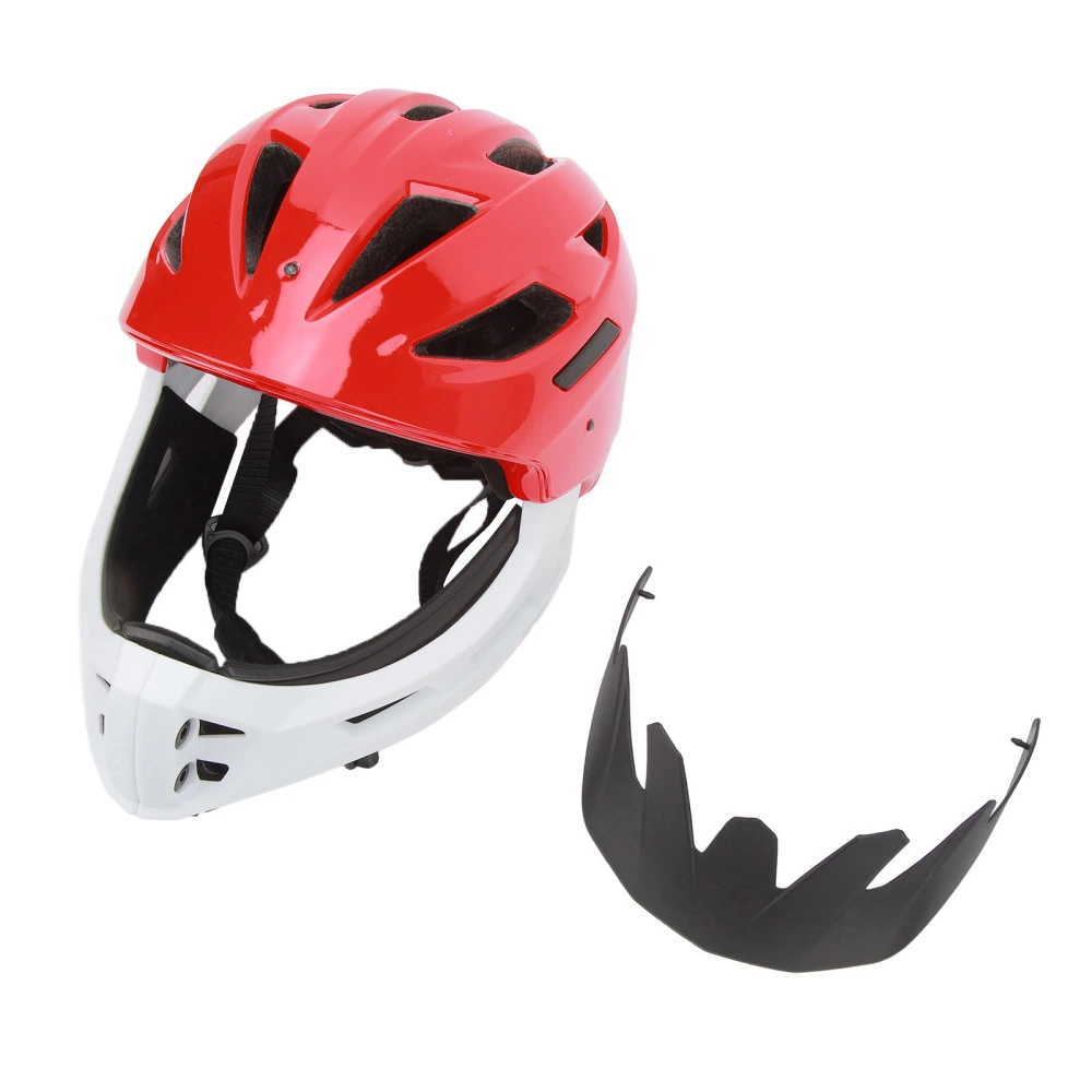 Child Cycling Helmet Impact Absorbing Adjustable Breathable Detachable Full Face Kids Bike Helmet for Roller Skating Bright Red XS