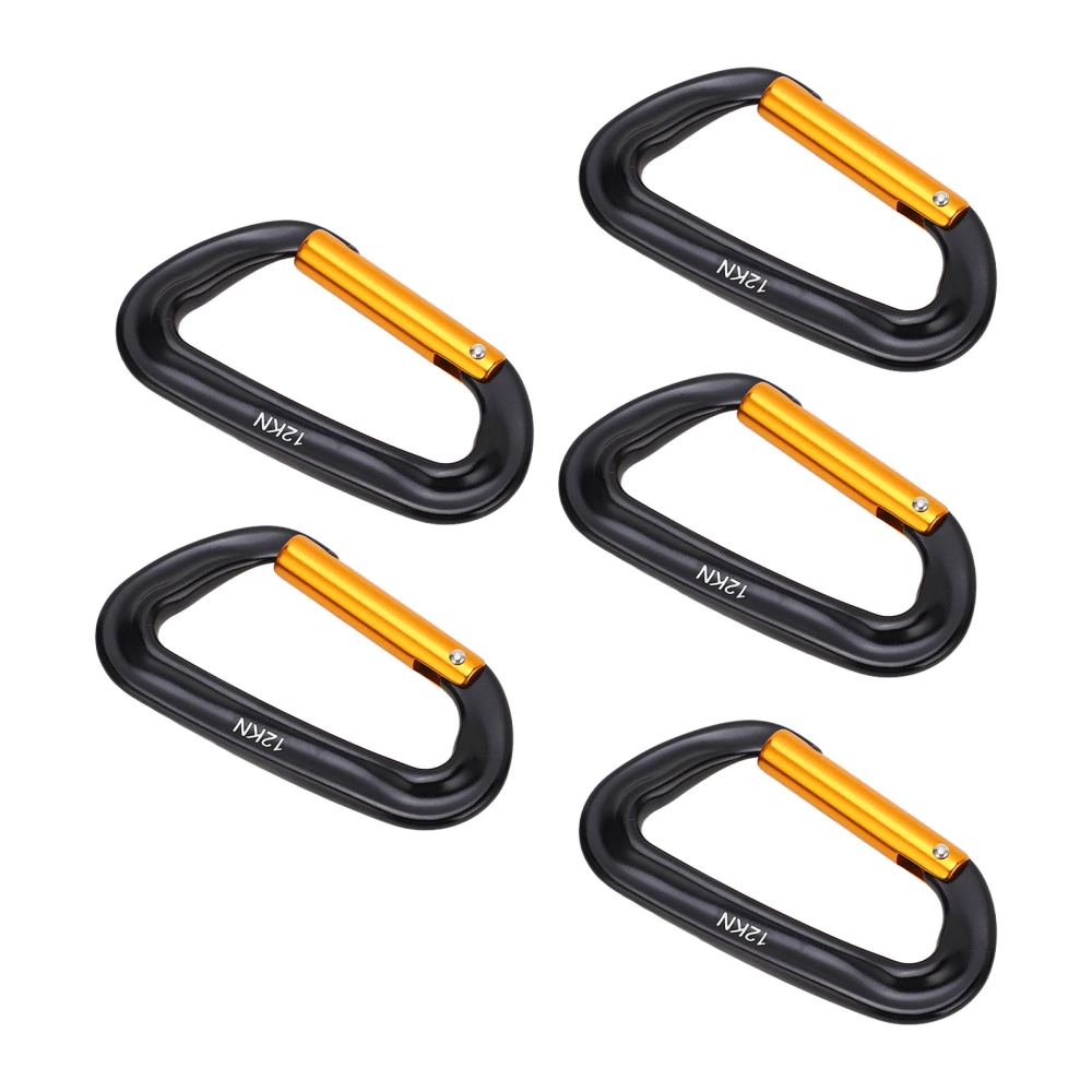 5Pcs Aluminum Alloy Climbing Carabiners 12KN (2697 Lbs) Heavy Duty D Ring Carabiner Clips for Camping Hiking Outdoor Black Gold