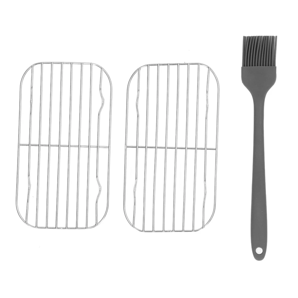 2pcs Barbeque Wire Mesh Net Grill Grid Stainless Steel Wearproof Portable Grill Grid with Basting Brush for Camping