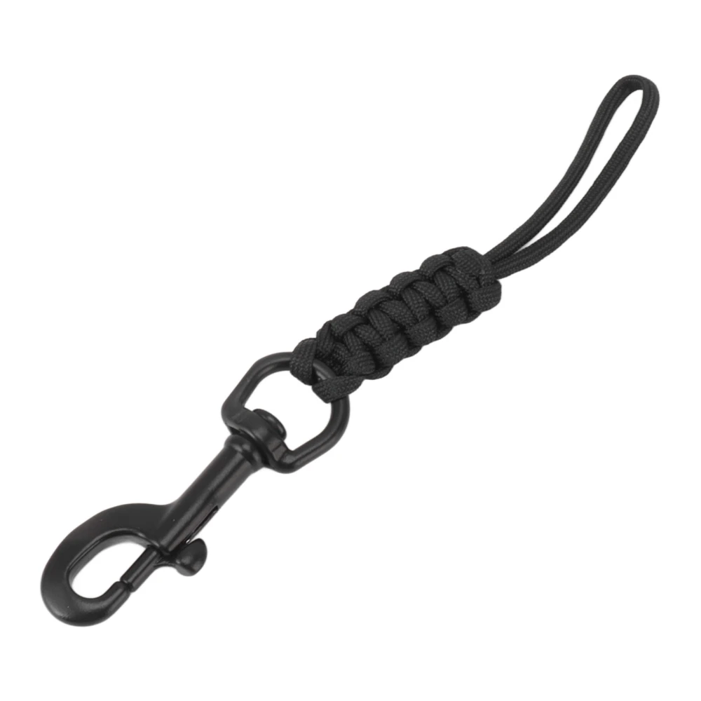 Hand Woven Diving Lanyard Anti Lost Strap Underwater Safety Rope with Stainless Steel Clip Black