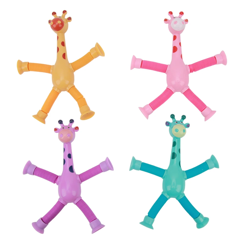 4PCS Telescopic Suction Cup Toy Glowing Cute Animal Educational Stress Relief Sensory Tubes Toy for Children and Adult Giraffe