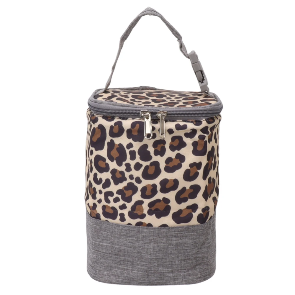 Insulated Baby Bottle Bag Waterproof Portable Breastmilk Warmer Cooler Bag with Handle for Travel 3L Leopard Print