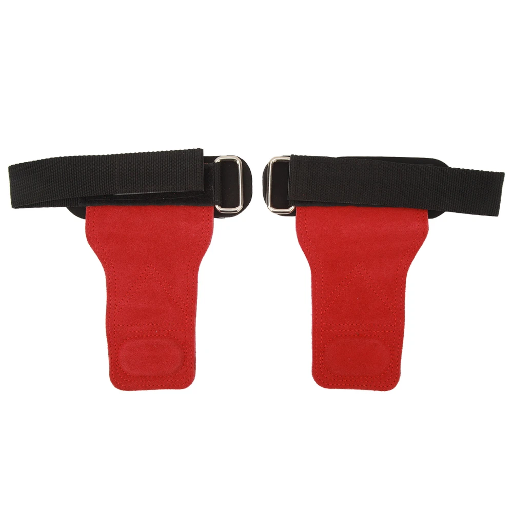 1 Pair Weight Lifting Grip Straps Double Cowskin Deadlifts Pull Up Lifting Gloves Accessories for Gymnastic Fitness Red