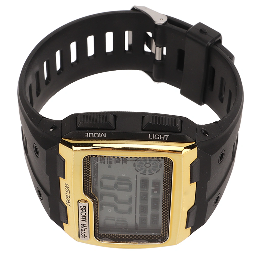 Men Digital Sports Watch WR30M Waterproof Day Date Display Electronic Watch with Luminous Light Alarm for Students Gold