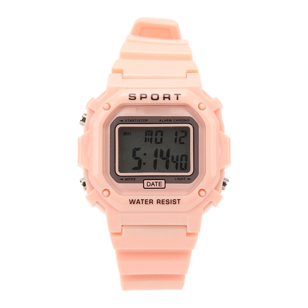 Sports Watch Nightlight Alarm 12 24 Hour System Waterproof Square Digital Watch for Students Pink