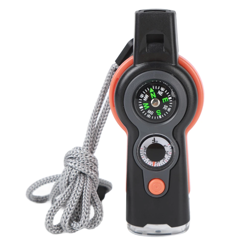 7 in 1 Emergency Survival Whistle LED Light Thermometer Compass Multi Function Whistle for Hiking Climbing Orange