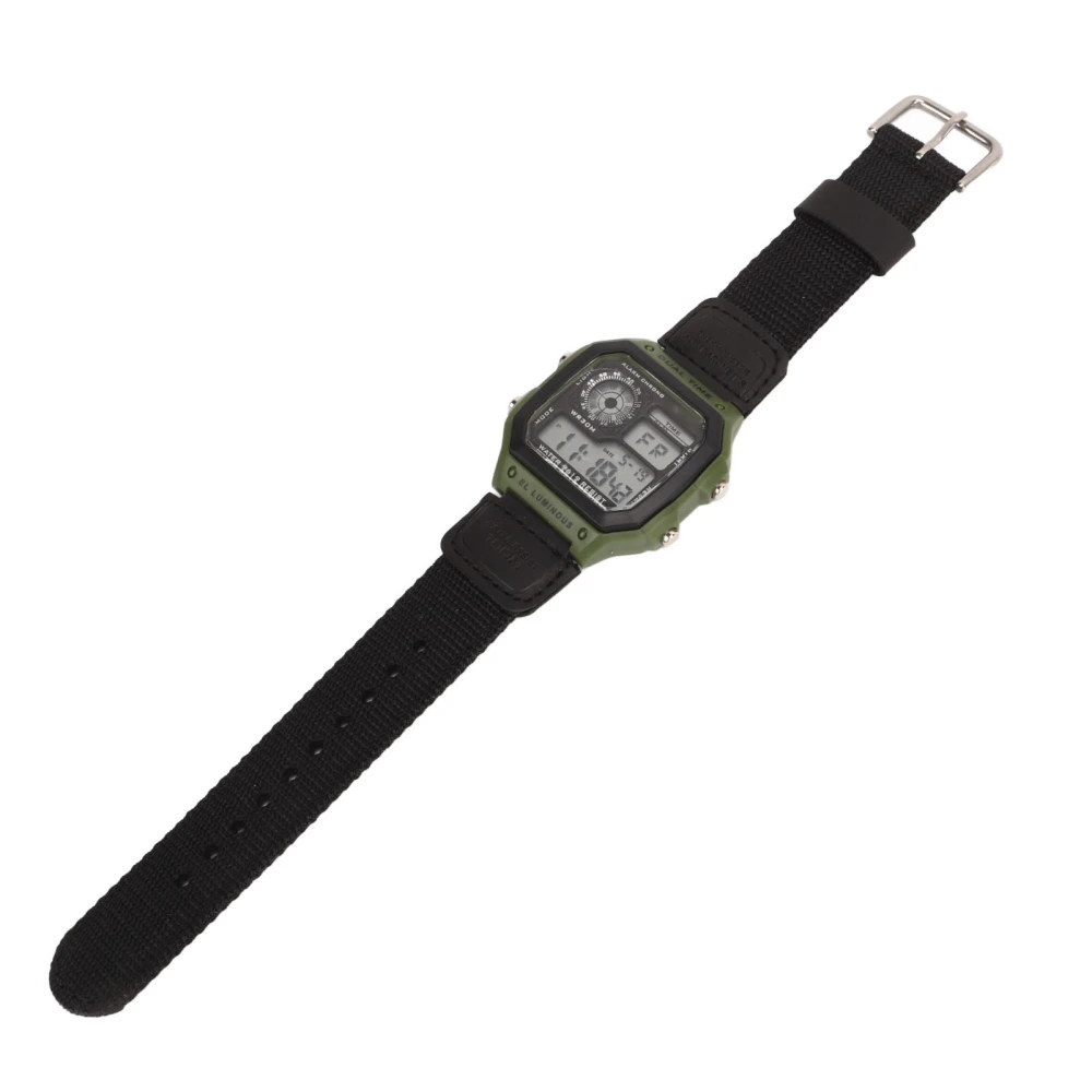 Digital Sport Watch Canvas Strap Luminous Waterproof Retro Sport Watch for Outdoor Sports Black