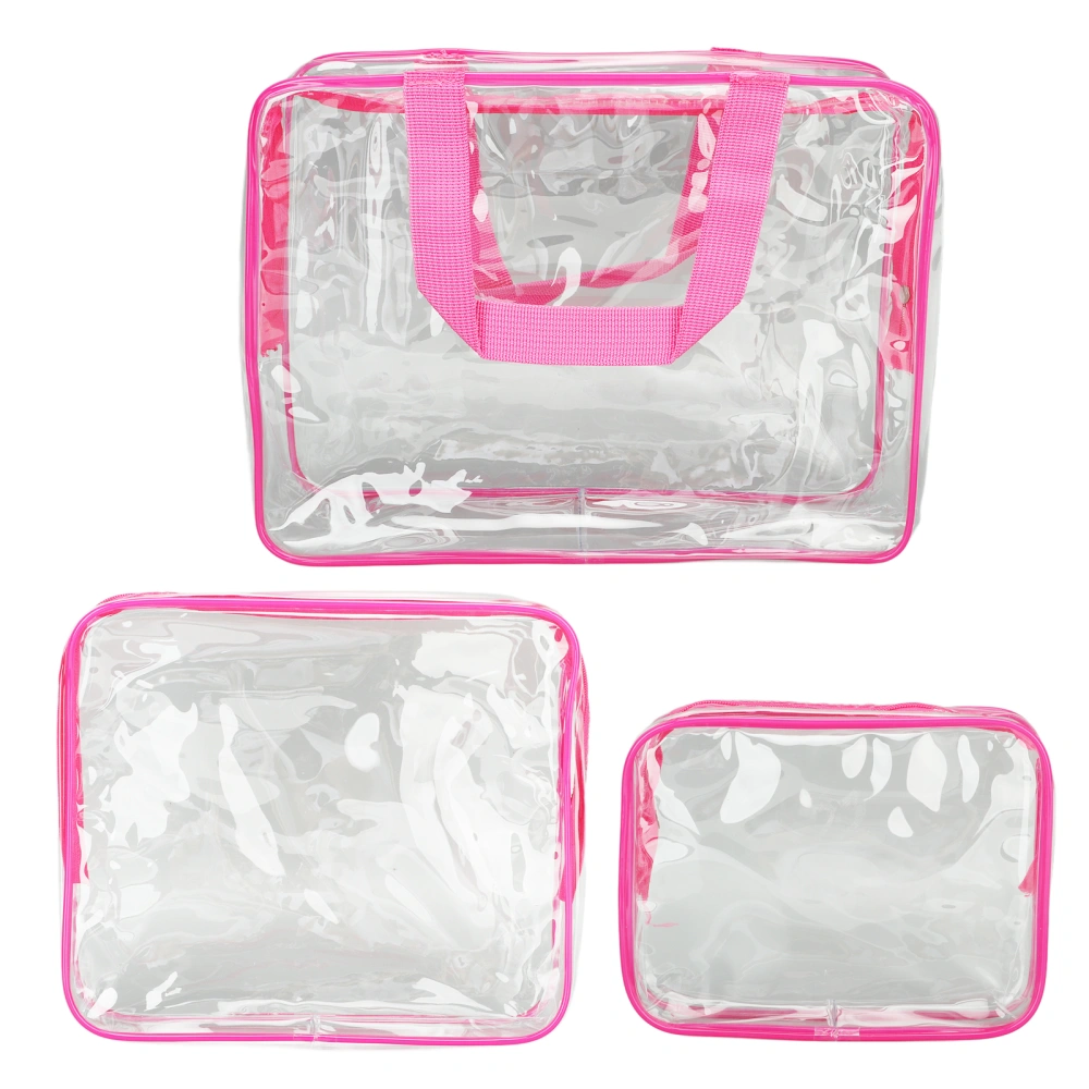 3 Pieces Clear Travel Bags Waterproof Portable Transparent Cosmetic Makeup Bags for Lunch Fitness Swimming Storage Rose Red