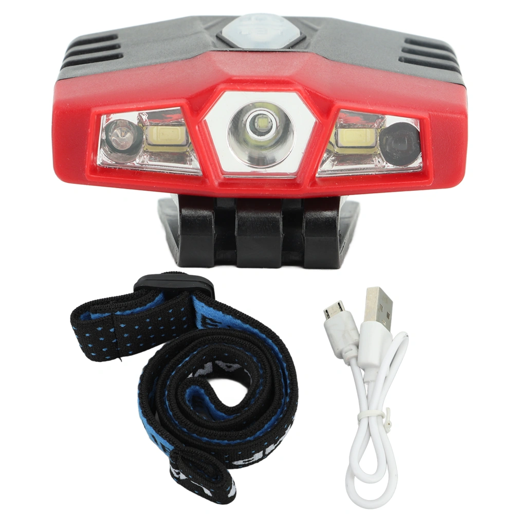 COB LED Headlamp High Brightness Dual Modes Waterproof Rechargeable Headlight with Motion Sensor for Outdoor Red