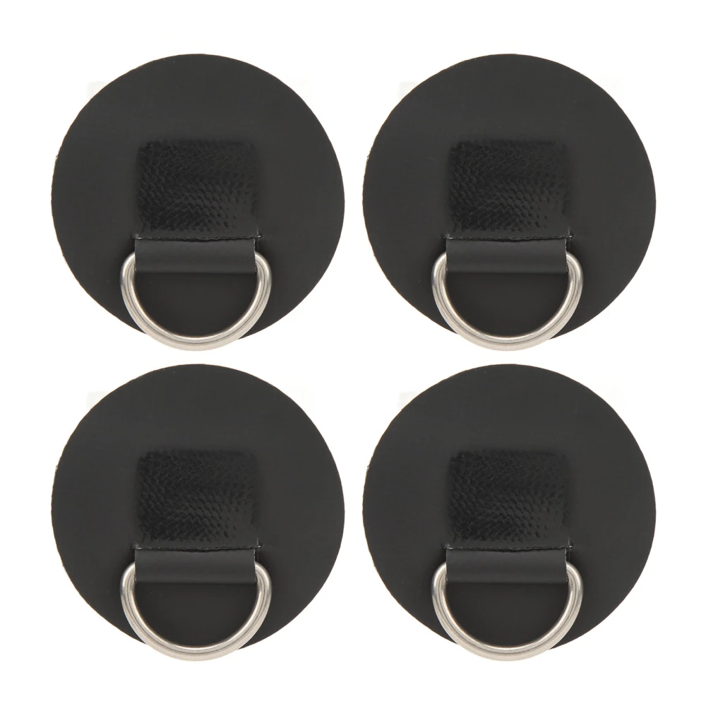 4PCS D Ring Patch PVC Stainless Steel Surfboard Single Layer Round Shape D Ring Pad for Inflatable Boat Kayak Canoe Black