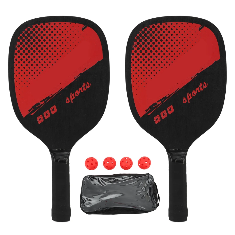 Pickleball Racket Set Ergonomic 1 Pair Wooden Pickleball Paddles with 4 Balls and Carry Bag for Indoor Outdoor Training Red