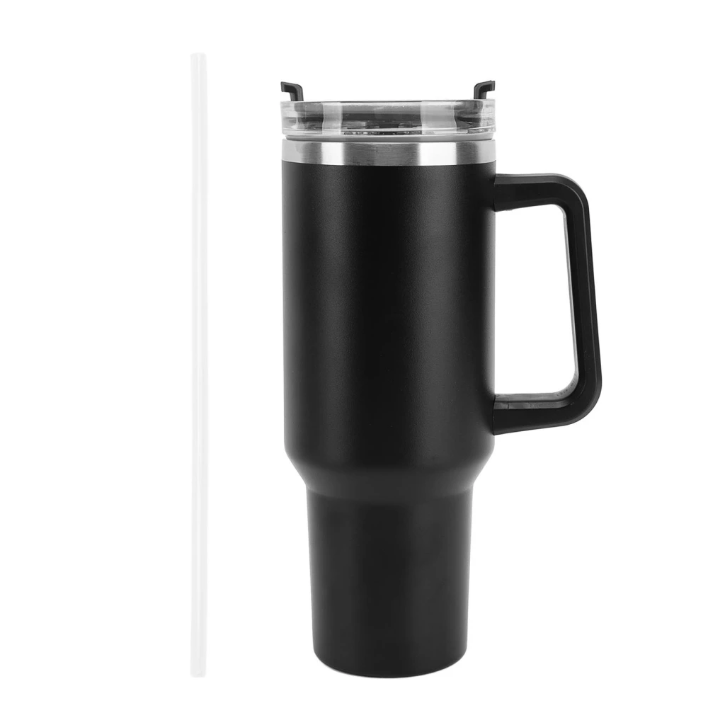 40oz Insulated Water Bottle with Straw and Handle Stainless Steel Insulated Travel Mug Coffee Cup Black