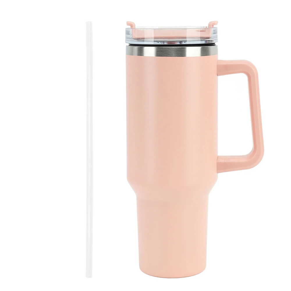 40oz Insulated Water Bottle with Straw and Handle Stainless Steel Insulated Travel Mug Coffee Cup Pink