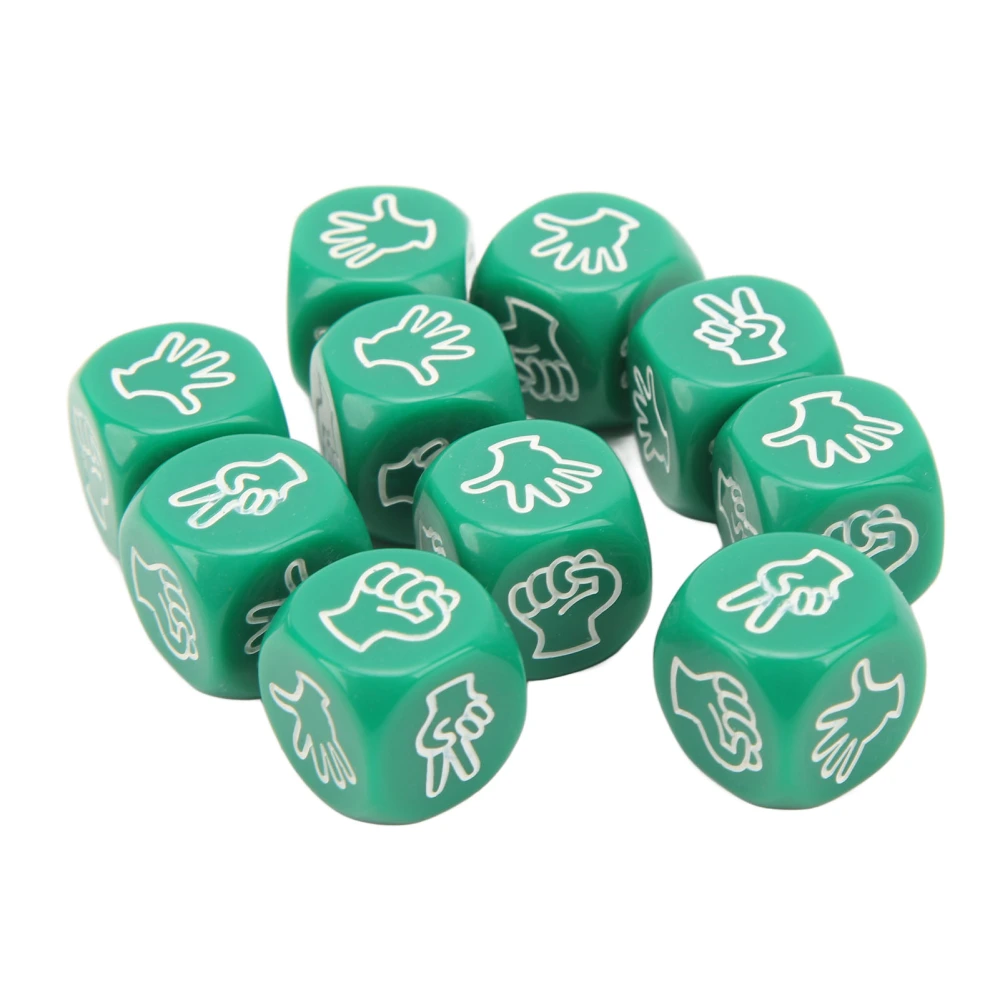 10Pcs Dice Set 6 Sided Waterproof Antioxidant Finger Guessing Game Dice for Board Game Education Green