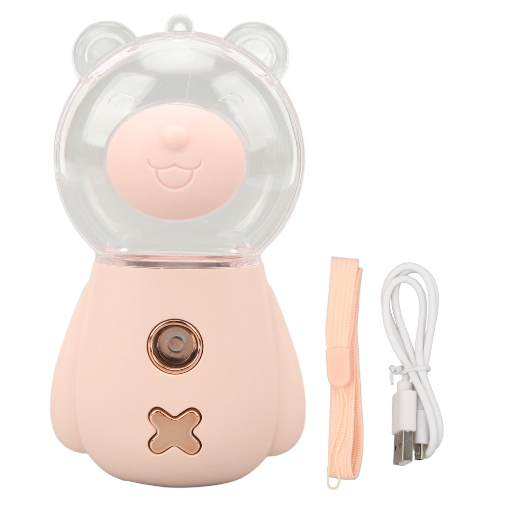 Nano Mist Sprayer Cute Bear Shape 300ML USB Humidifier Skin Moisturizing Facial Mister with Timing Pink