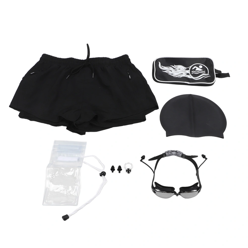 8Pcs Men Swimming Shorts Hat Set Men Beach Shorts Glasses Phone Waterproof Bag Ear Plugs Kit for Gym XXL