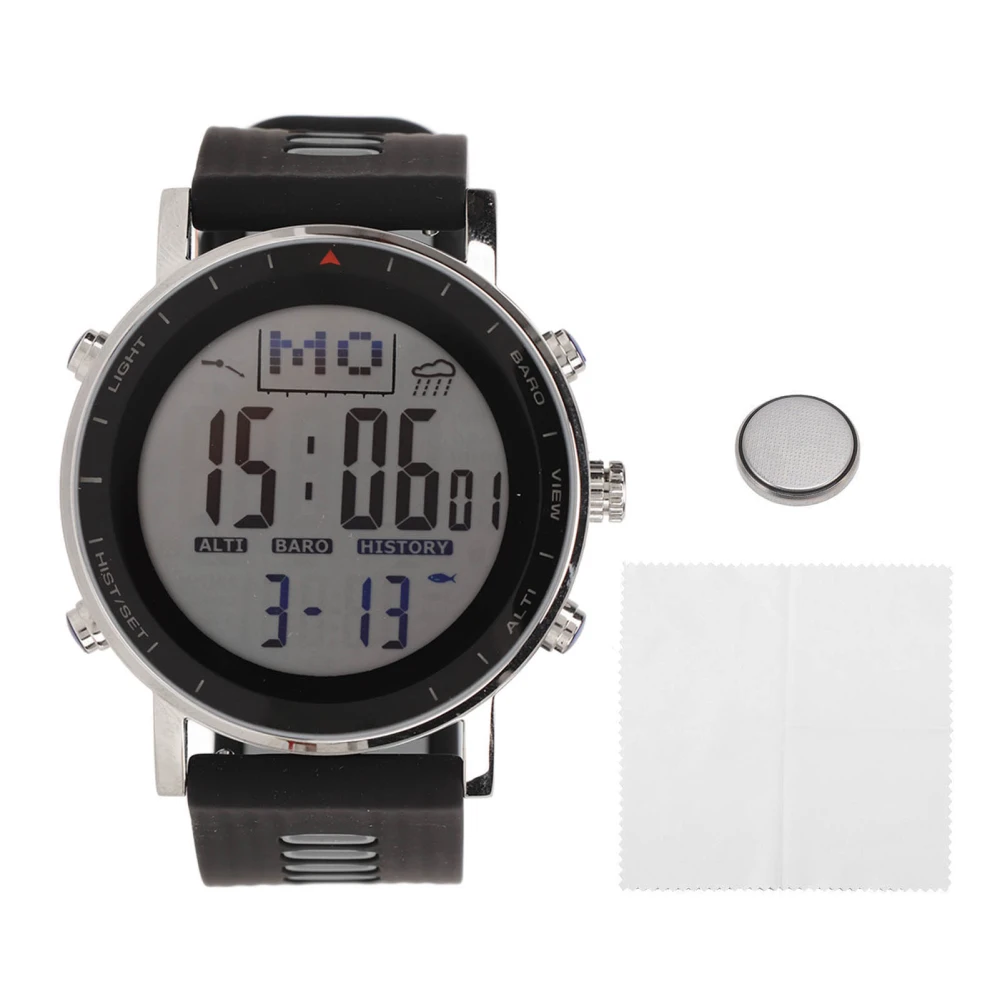 Fishing Watch Altimeter Barometer Thermometer Waterproof Multifunctional Outdoor Sports Watch Black and Gray