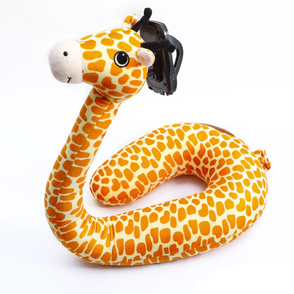 U Shaped Pillow Phone Holder 360 Degree Rotation Cute Animal Neck Cushion Phone Stand for Home Orange Giraffe 30x75cm/11.8x29.5in