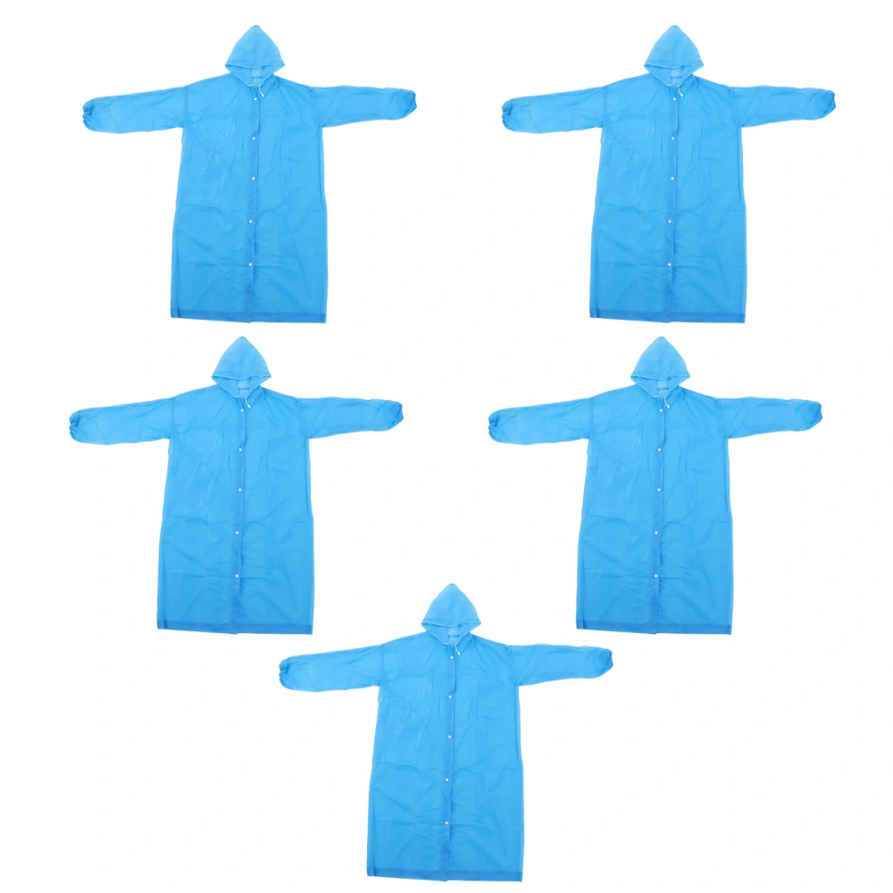 5Pcs Hooded Raincoat Thickened EVA Rapid Drying Reusable One Piece Hooded Rain Poncho Jacket for Adult Outdoor Travel Blue