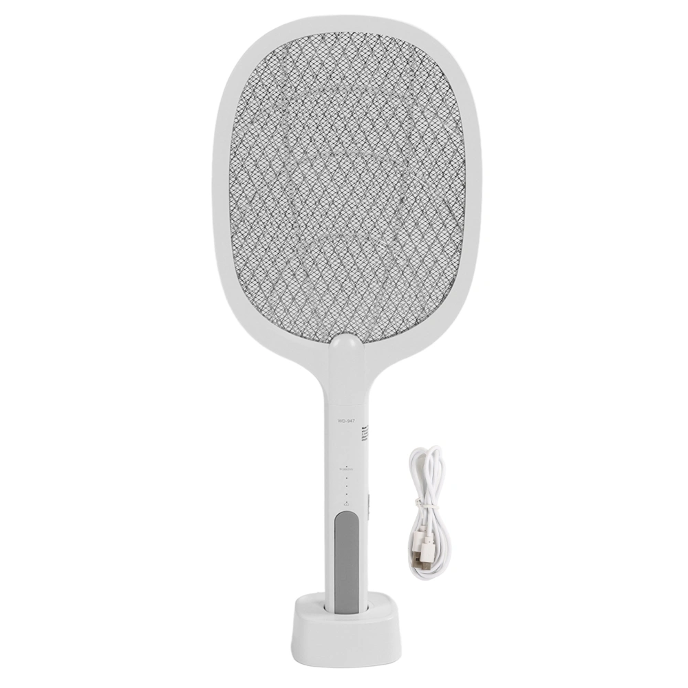 Electric Fly Swatter Racket with USB Rechargeable Base 2 in 1 Fly Killer Swatter with 2 Layer Metal Mesh for Indoor Outdoor