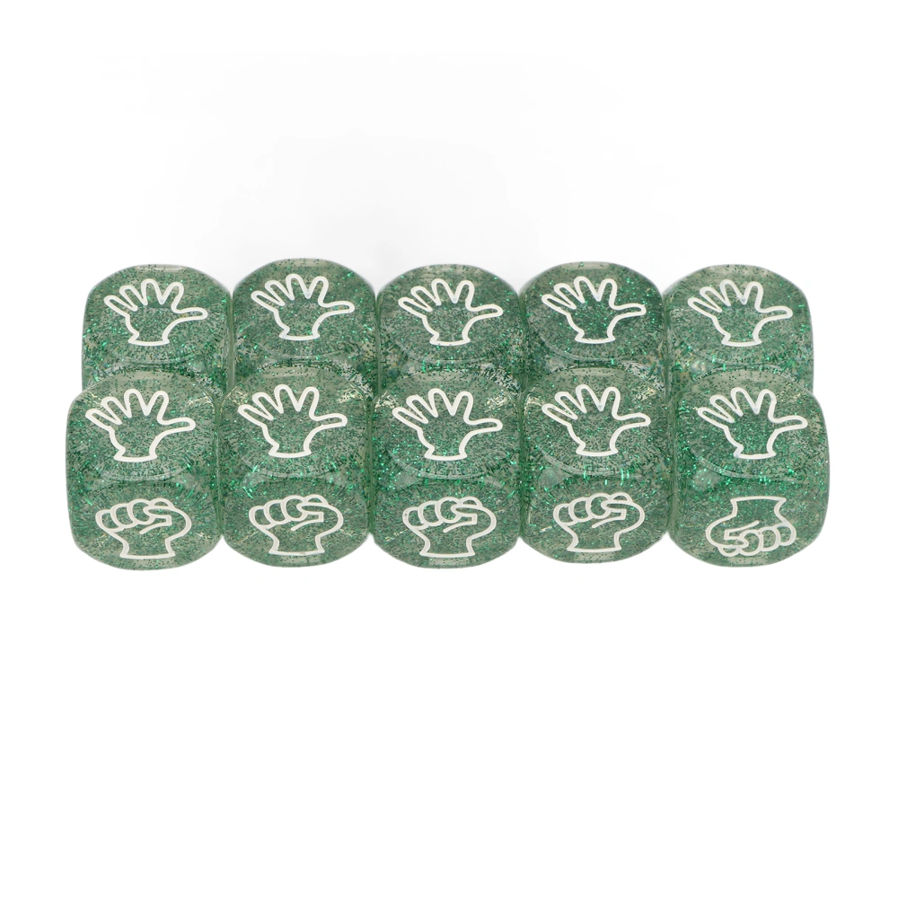 10pcs 6 Sided Dice Set Fun Interactive Waterproof Transparent Polyhedral Dice for Board Game Green