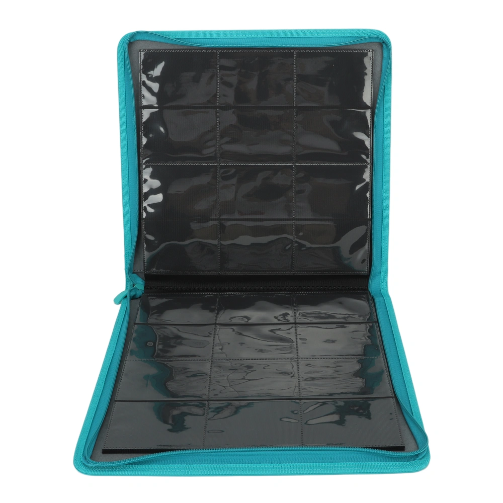 12 Pocket Card Binder Holder PU Leather 480 Side Loading Pocket Binder with Zipper Gasoline Blue