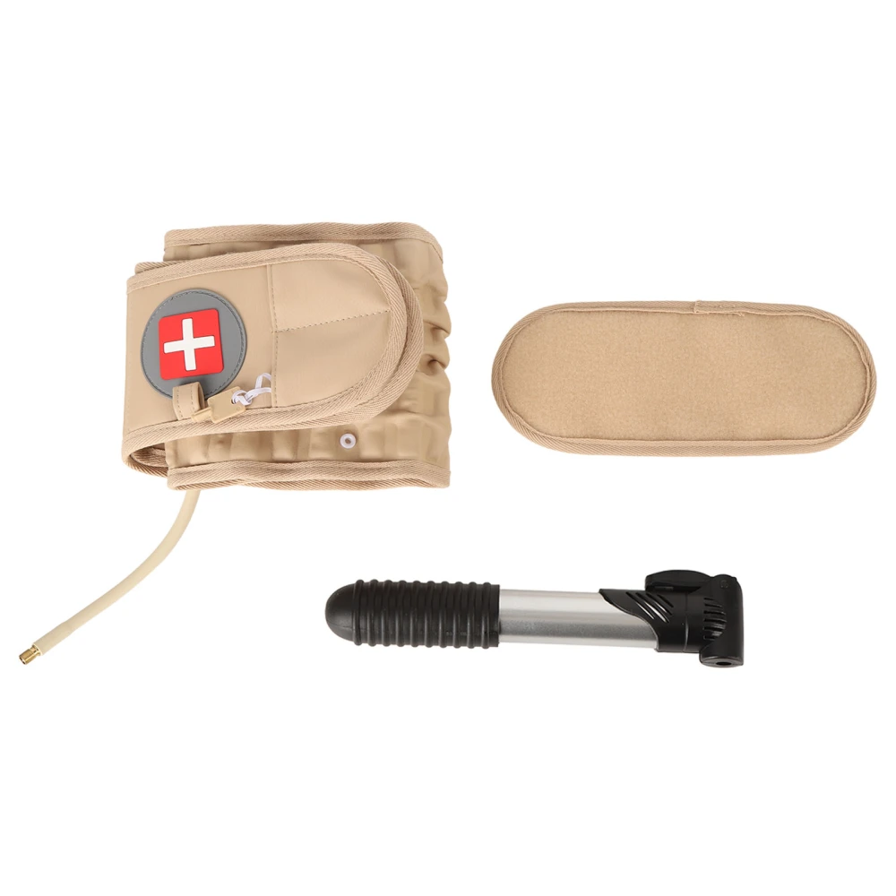 Lumbar Traction Belt Inflatable Reduce Pressure Lower Back Support Brace with Hand Pump Khaki