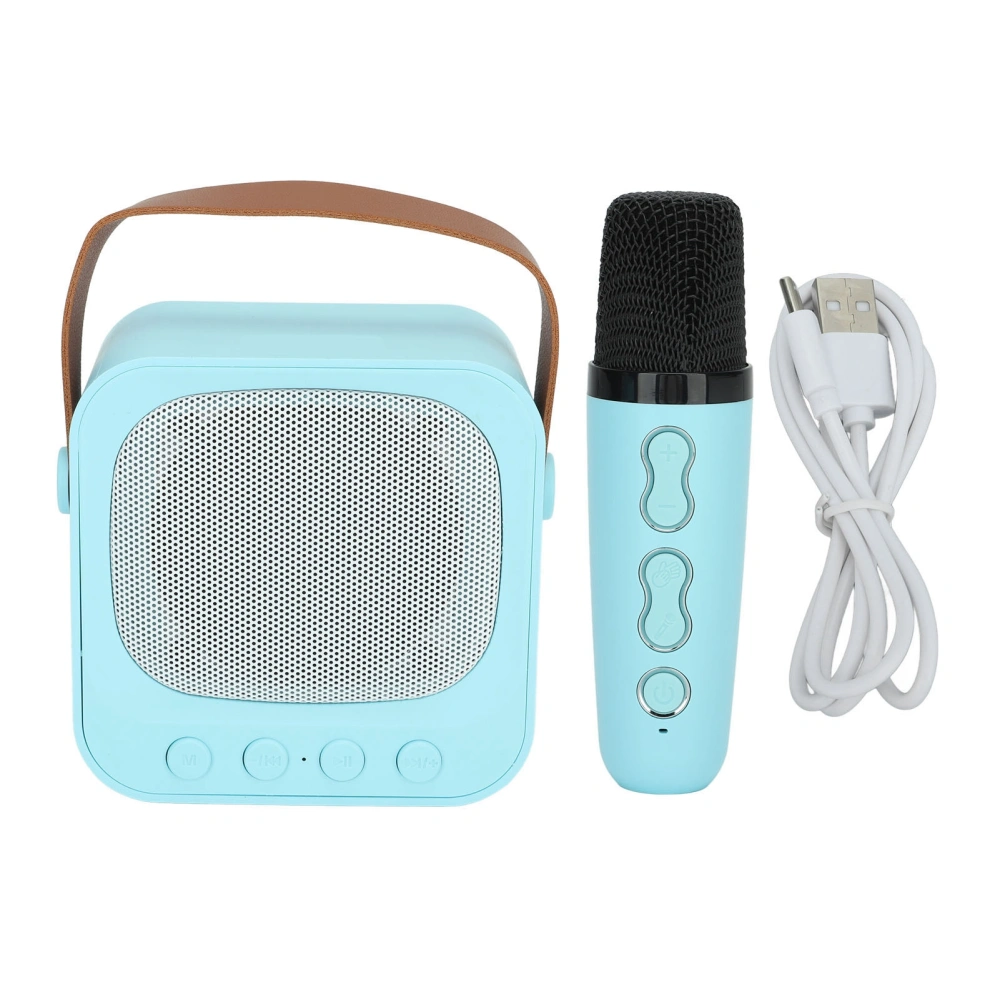 Mini Karaoke Machine Portable Bluetooth Speaker With Wireless Microphone Bass Treble Adjustment Blue