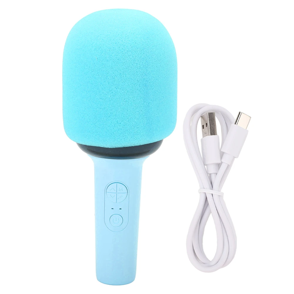 Wireless Bluetooth Microphone HiFi One Piece Portable Handheld Mic Speaker with 5 Ambient Light Modes for Home Kid Adult Sky Blue