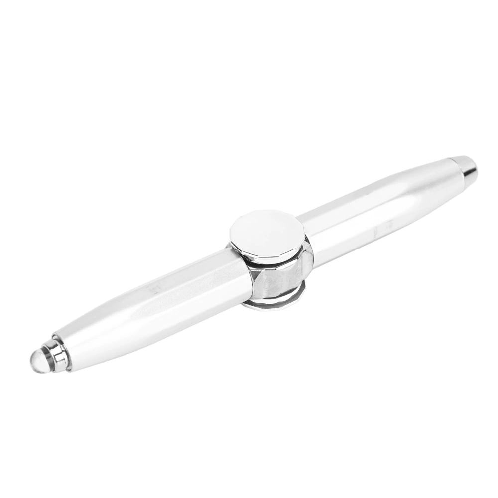 Fingertip Luminous Gyro Ballpoint Pen Finger Spinning Writing Pen with LED Light for Releasing Stress Silver