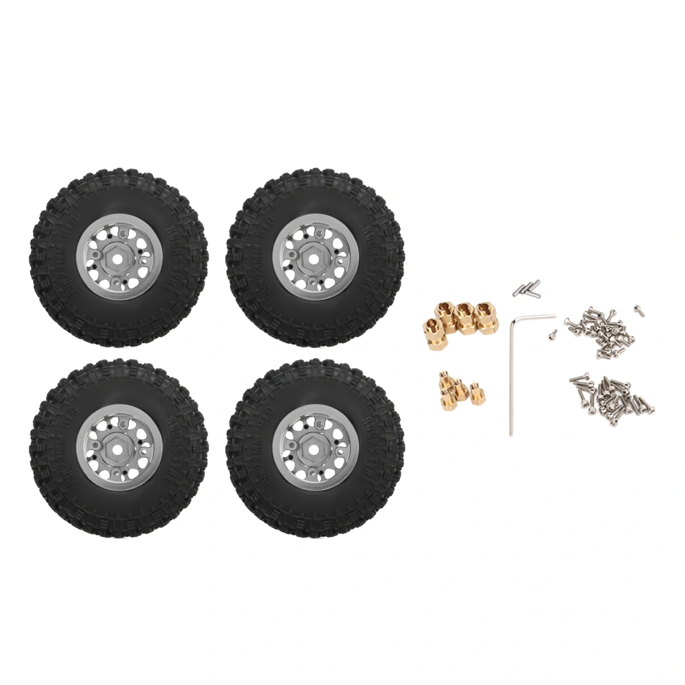 4 PCS RC Wheels and Tires Aluminum Alloy Fits for TRAXXAS 1/18 TRX4M Remote Control Car Silver